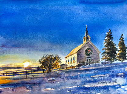 "Freeze Church Christmas" 12x16 Original watercolor, cards or signed Giclee Reprod. of a popular local church