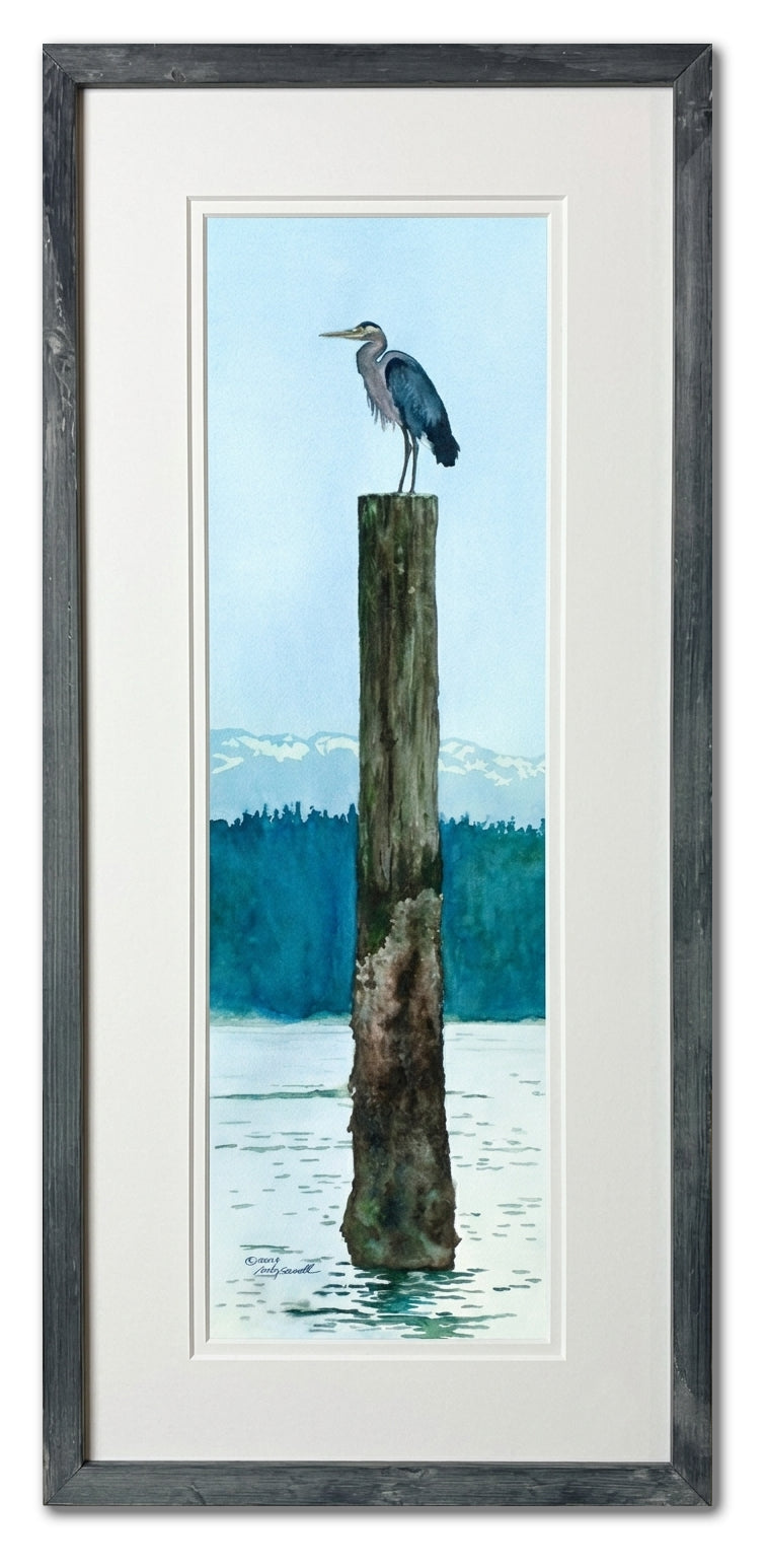 "Heron's Perch" - 9"x32" canvas or paper Giclée art print from a watercolor