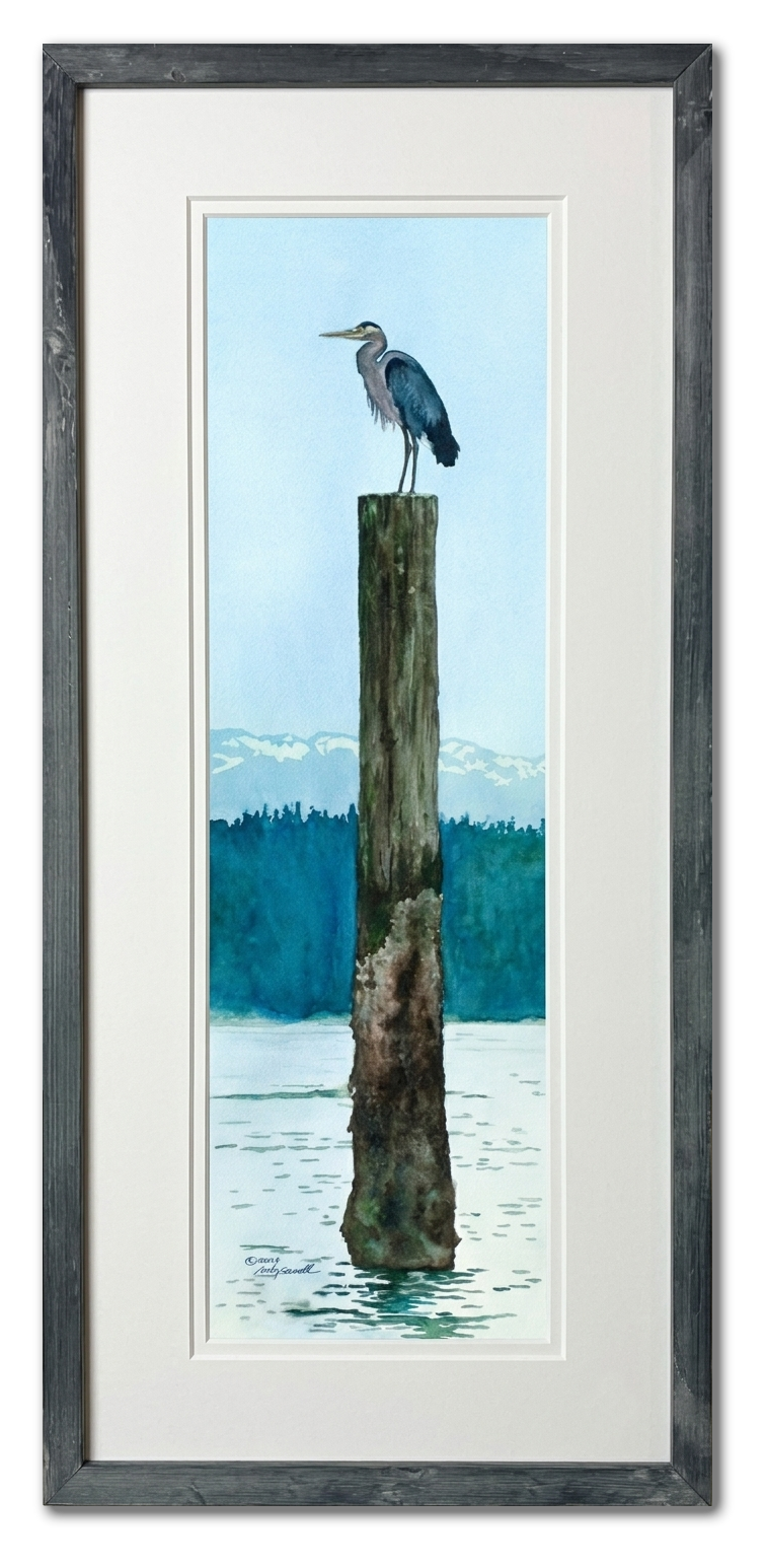 "Heron's Perch" - 9"x32" canvas or paper Giclée art print from a watercolor