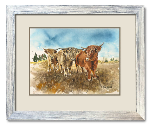 "Highlander Trio" 11x14 Original watercolor or signed edition Giclee Reprod.