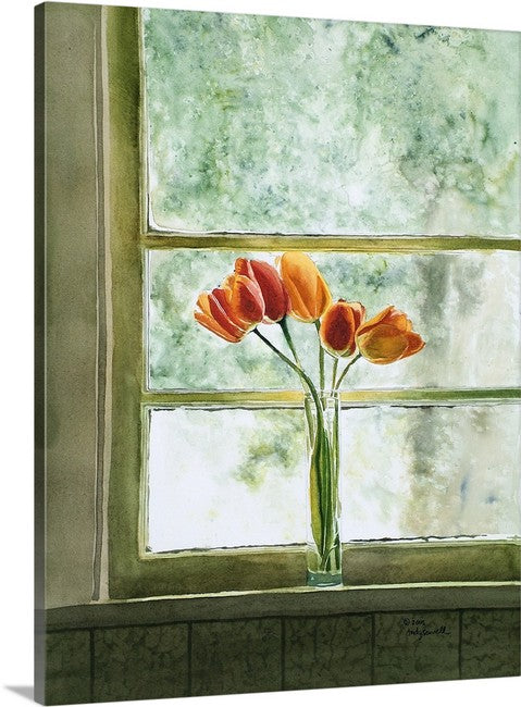 "Kitchen Window" a signed edition Giclee print from a watercolor painting of tulips in my Window.