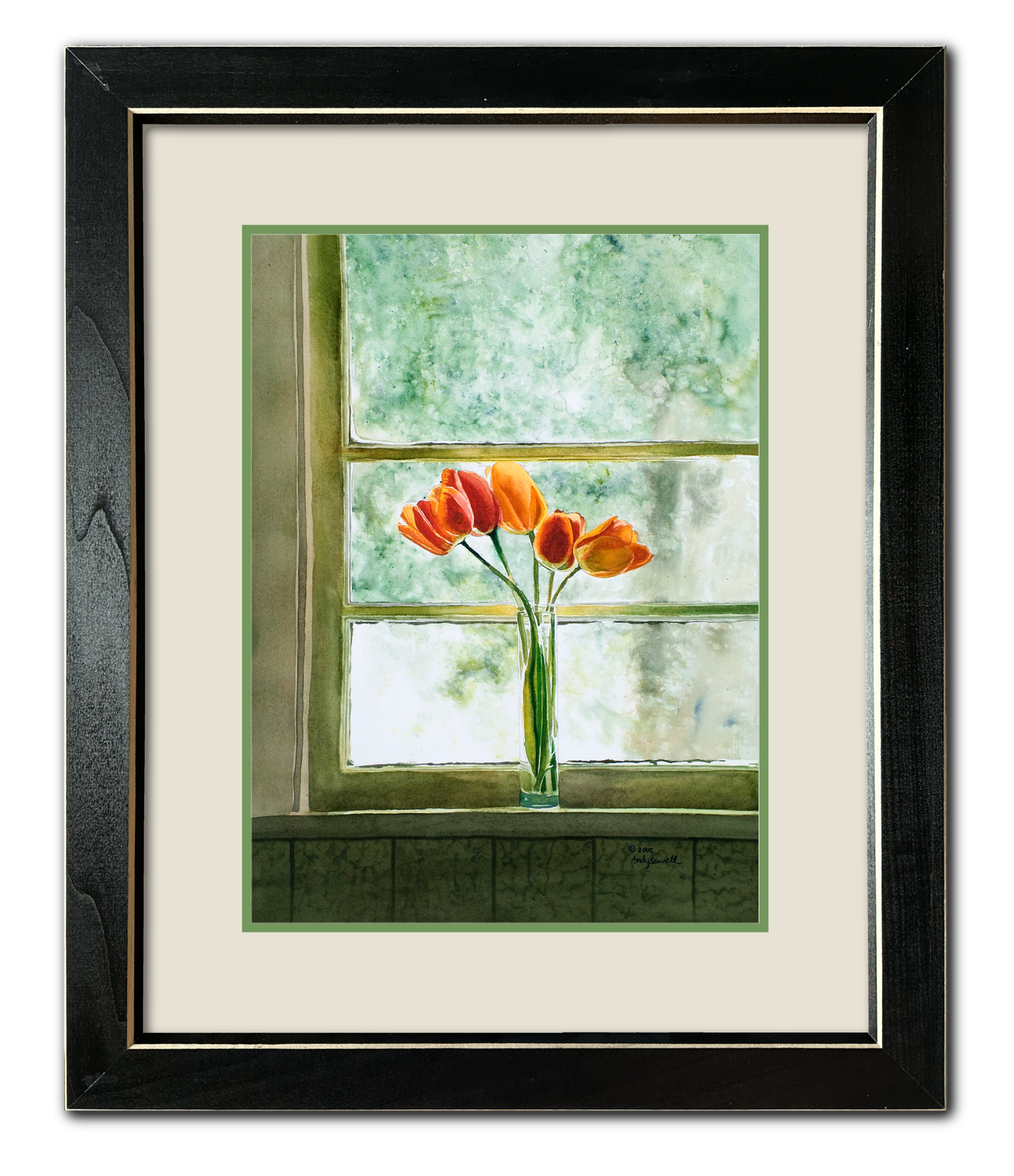 "Kitchen Window" a signed edition Giclee print from a watercolor painting of tulips in my Window.