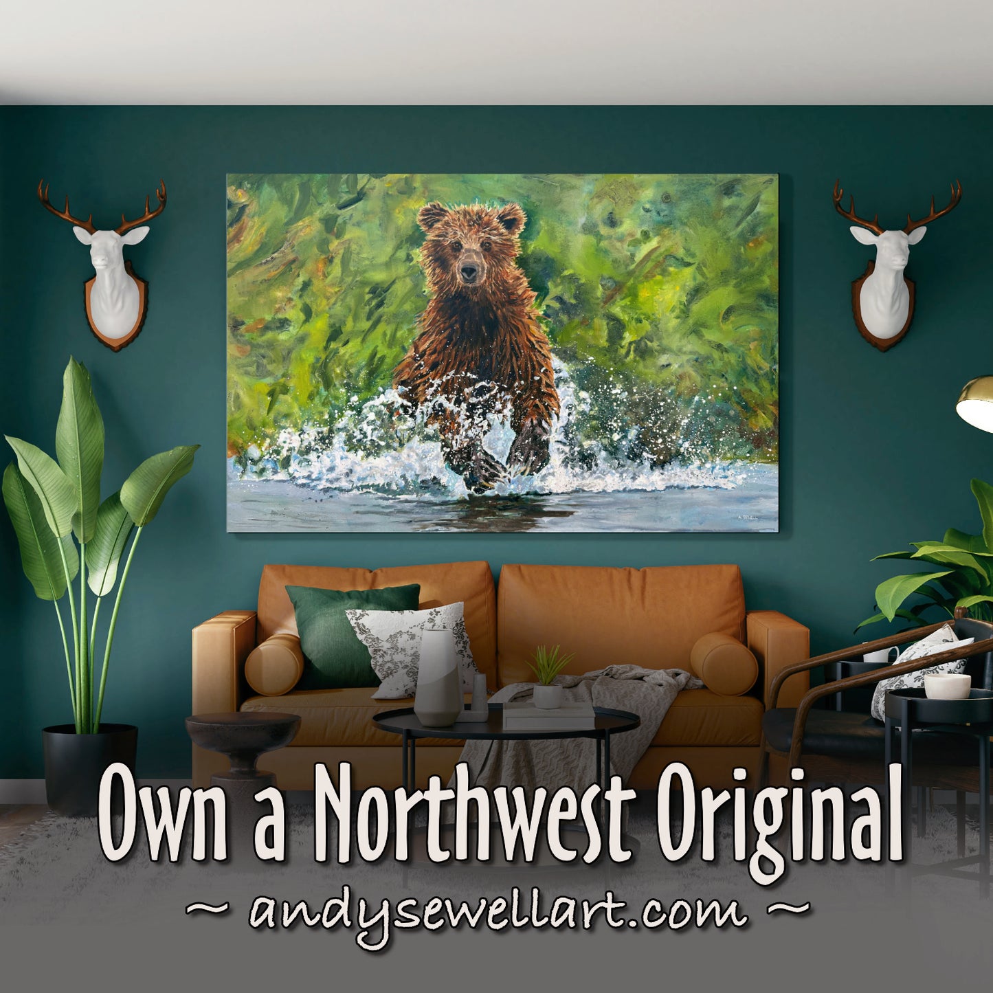 "Bear Splashes" - 36"x55" Original oil on canvas or Giclée art print