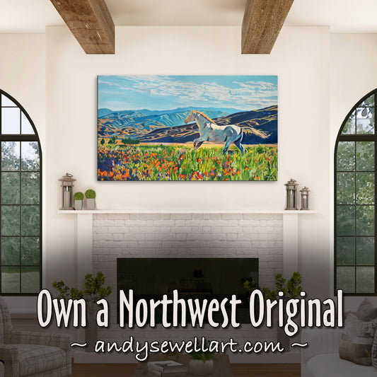 "Freedom in the Foothills"- 58"x35" Original oil on canvas or Giclée reprod. from oil painting.