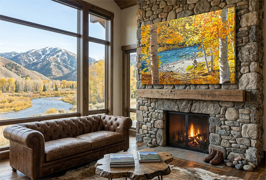 "October River Aspens" - 55x37 Original Acrylic on Canvas