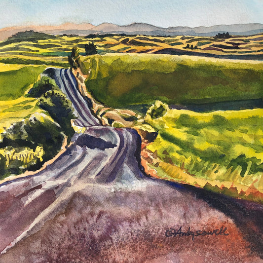 "A Country Road" - 7"x7" Original watercolor or signed edition giclee art print from an original watercolor