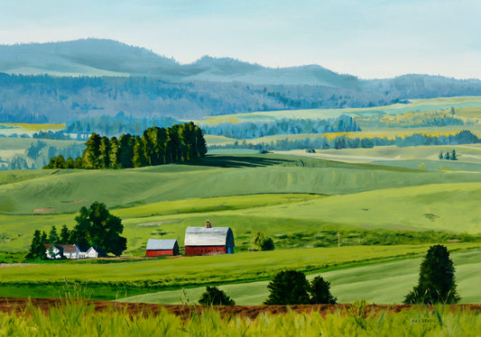 "Palouse Red and Green" 34x48- an original oil painting of the Northwest Palouse country landscape