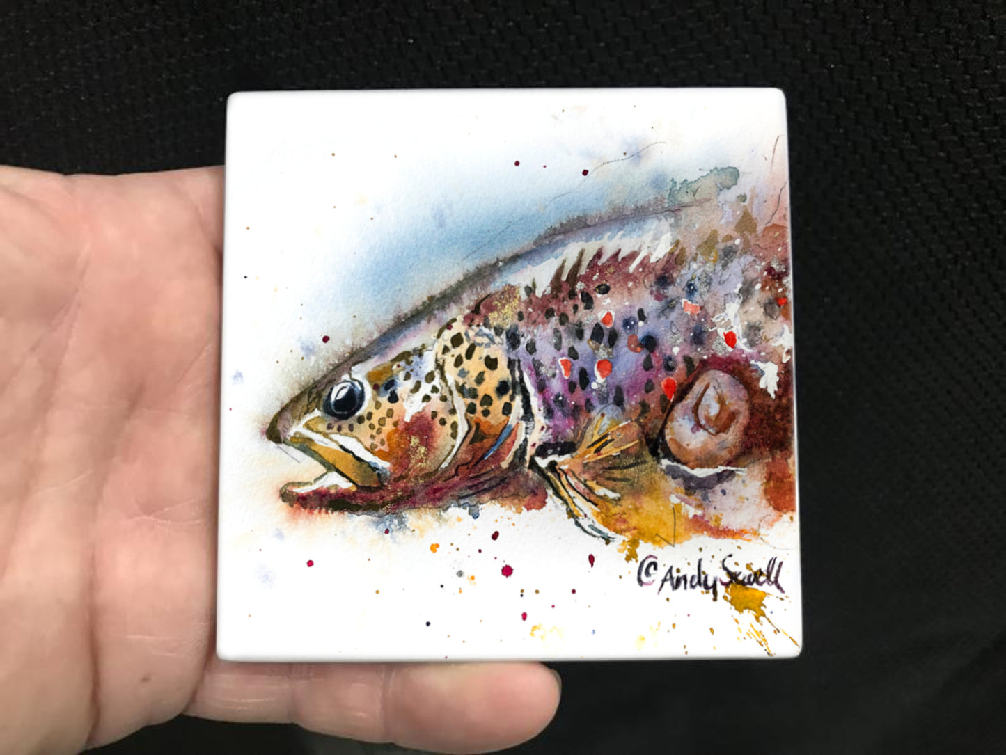 ASC502 "Splashy Brown Trout" ceramic coaster