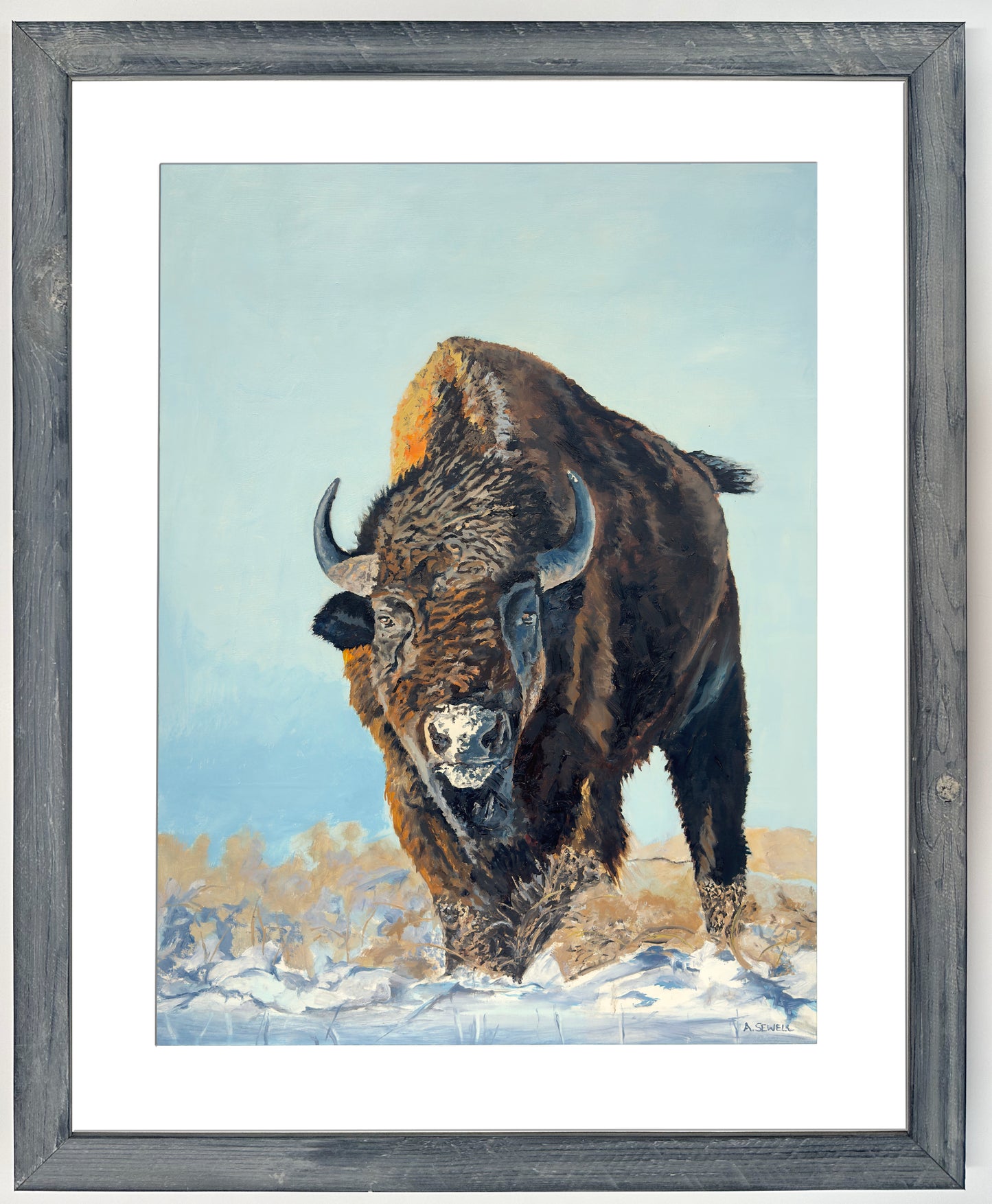 "Thunder in the Snow" - 36x48 Oil on Panel  ~ American Bison in the winter snow.