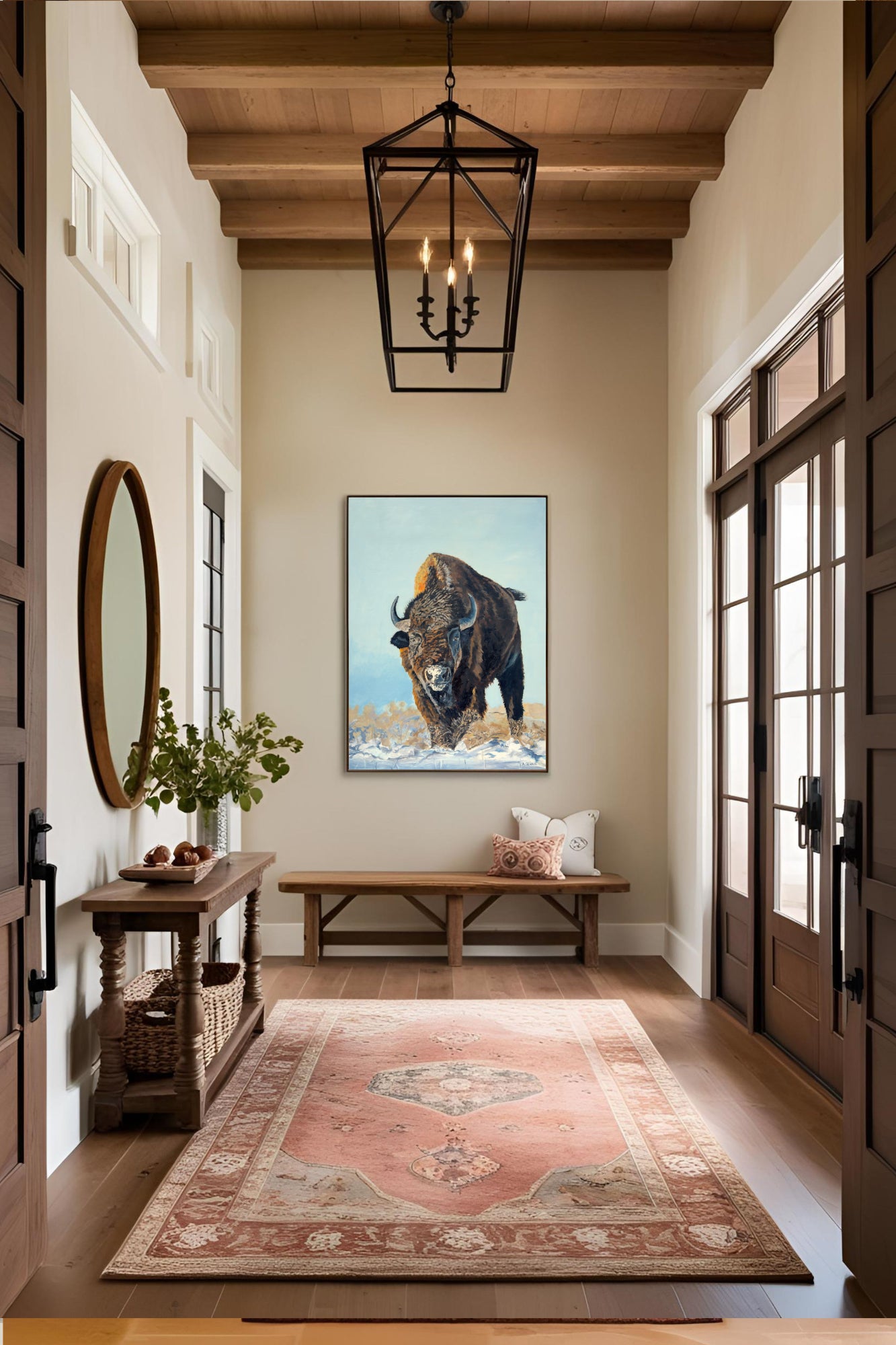 "Thunder in the Snow" - 36x48 Oil on Panel  ~ American Bison in the winter snow.