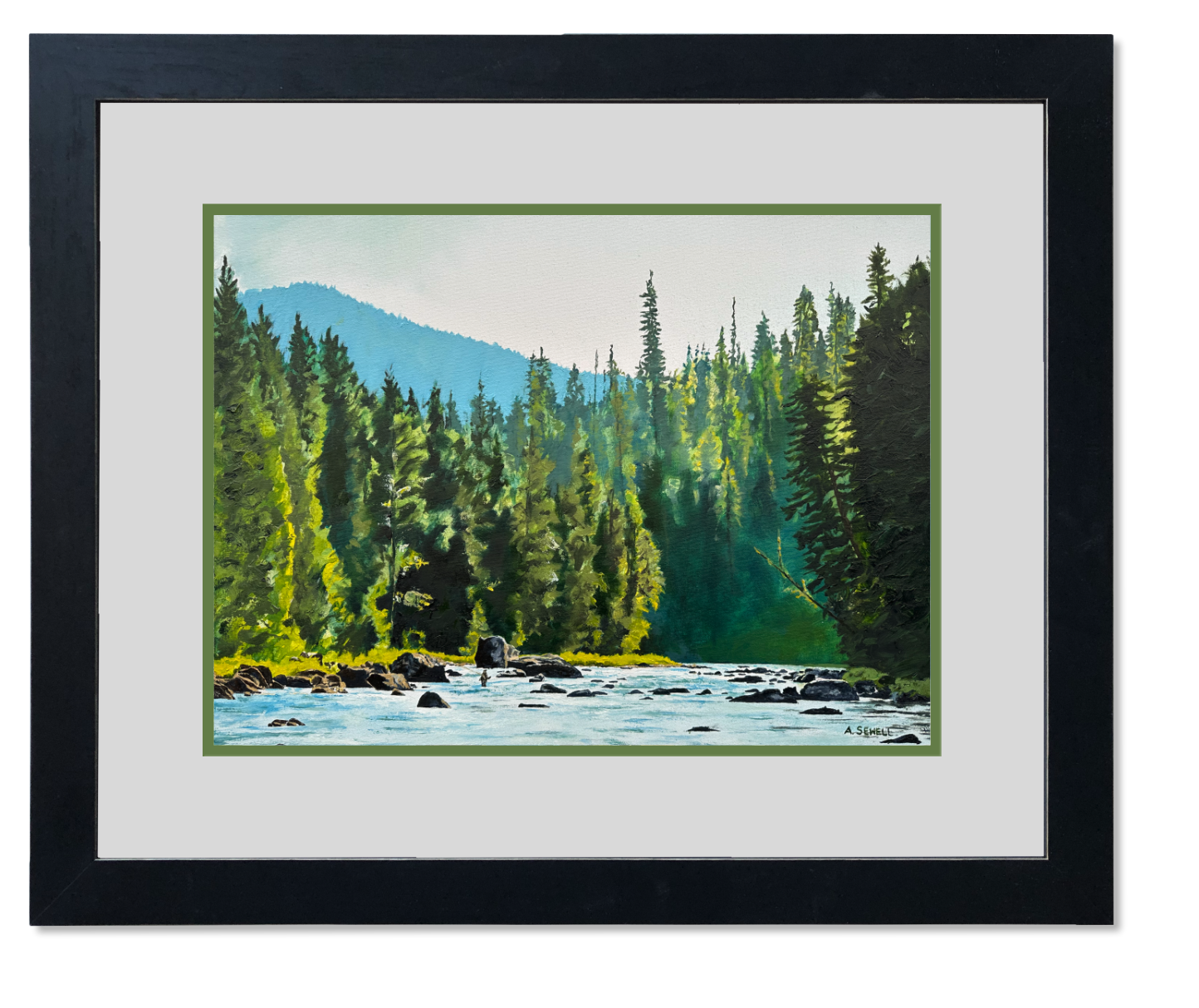 "Alone on the Lochsa" - an Original Oil Painting or Open Edition Print of a Fly-fisherman on North Idaho's Lochsa River.