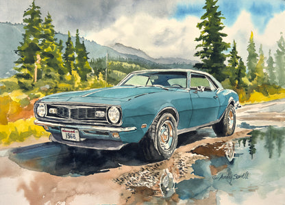 "Northwest Camaro" - '1968 Blue Camaro" 11"x15" Giclee prints from Original Watercolor (Copy)