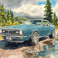 "Desert Camaro" - '1968 white Camaro" 11"x15" Giclee prints from Original Watercolor