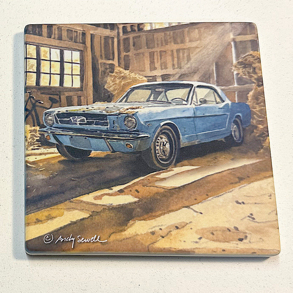 "Baby Blue Barn Find - '65 Ford Mustang" 11"x15" Original Watercolor or Giclee Print.