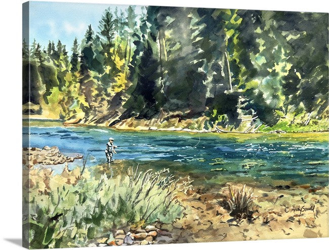 "Blue Water, Long Casts" 12x16 Original watercolor or Giclée reprod.