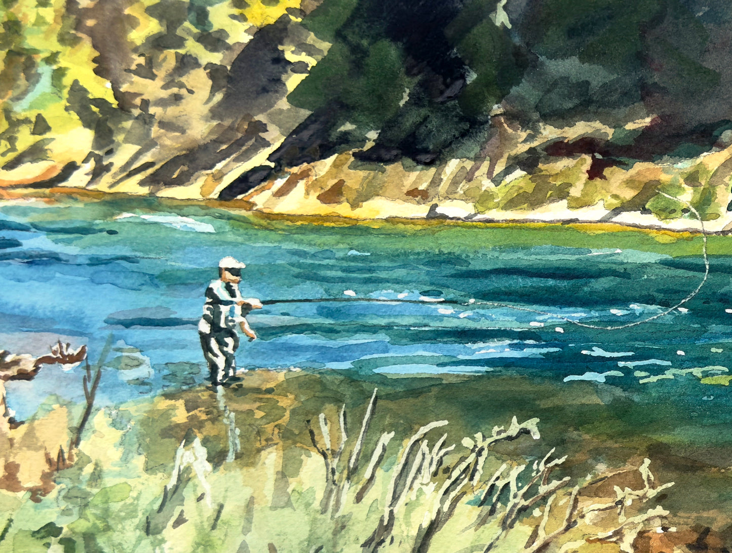 "Blue Water, Long Casts" 12x16 Original watercolor or Giclée reprod.