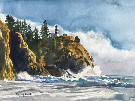 "The Light at Cape Disappointment" Original Watercolor 12x16 or signed edition Giclee Reprod. of the Lighthouse at Cape Disappointment.