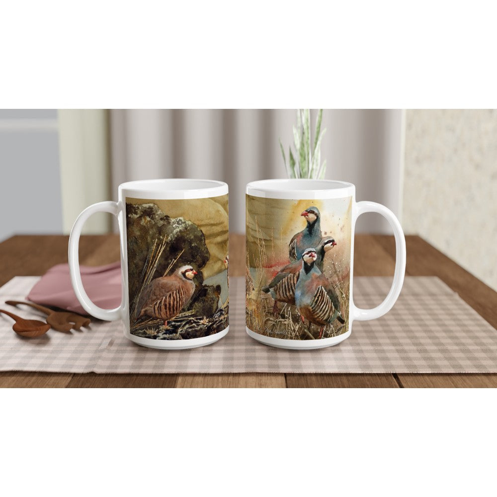 Fine Art Mug "Chukars on the Snake", 15 oz. Chukar Coffee Mug