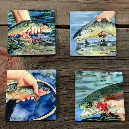 "Trout Fish" themed coaster set (4 options available).