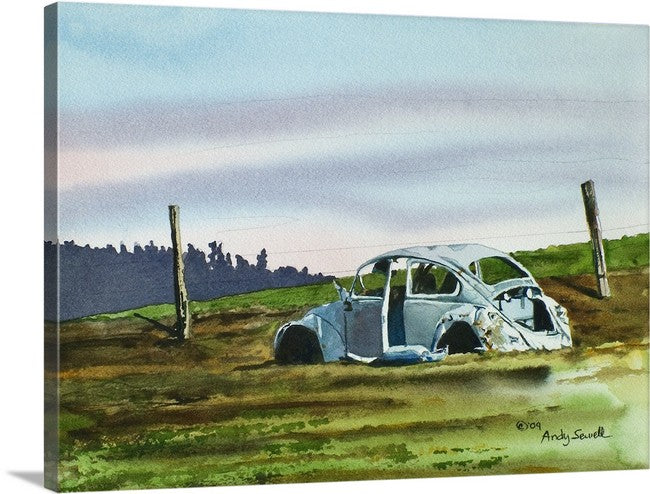 Country "Slugged Bug"- a signed giclee art print from an original watercolor of a VW Bus - by Andy Sewell