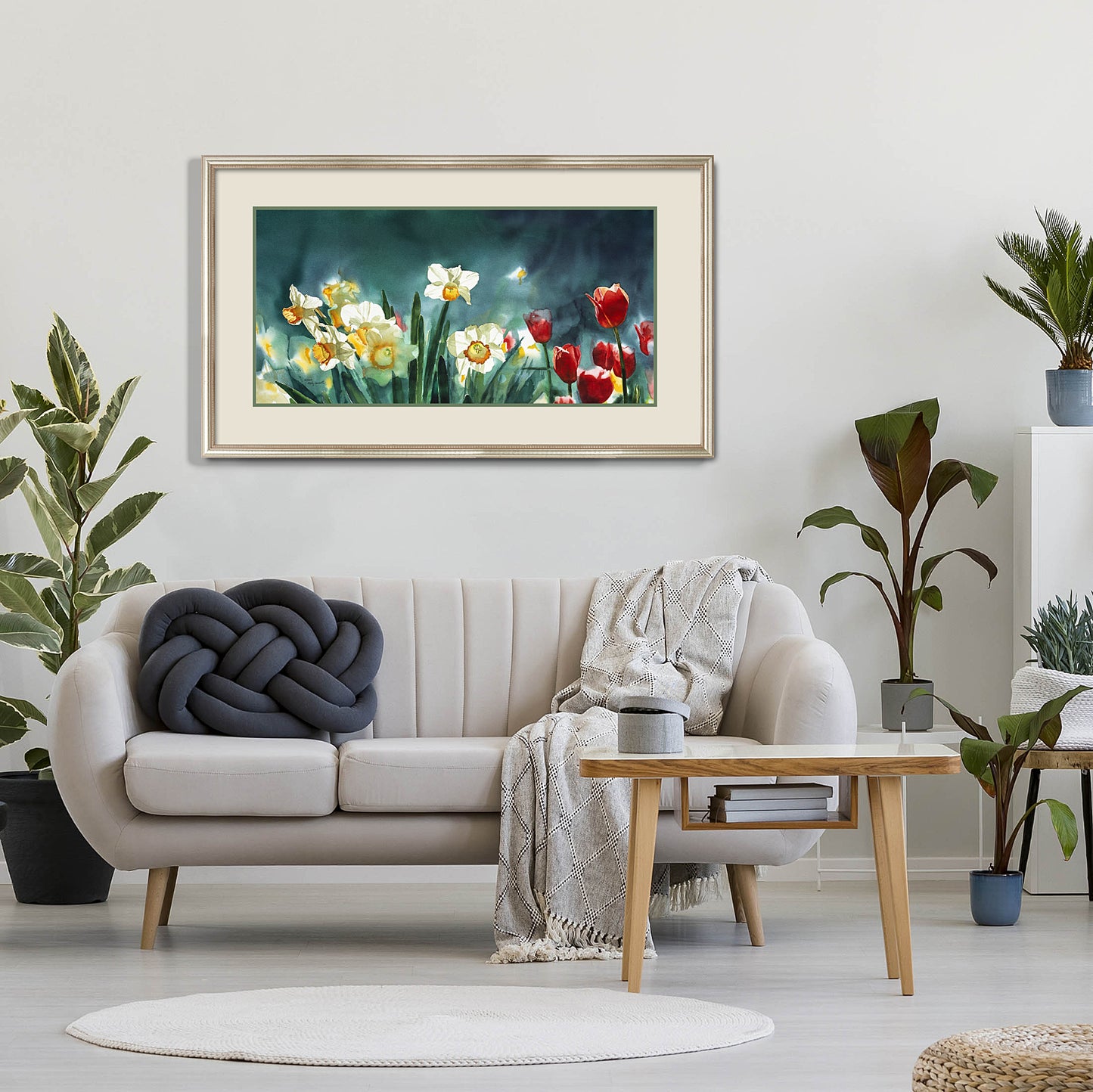 "Daffodil Days" - 19"x 42" A signed edition Giclee art print from an Original watercolor of Daffodils & Tulips