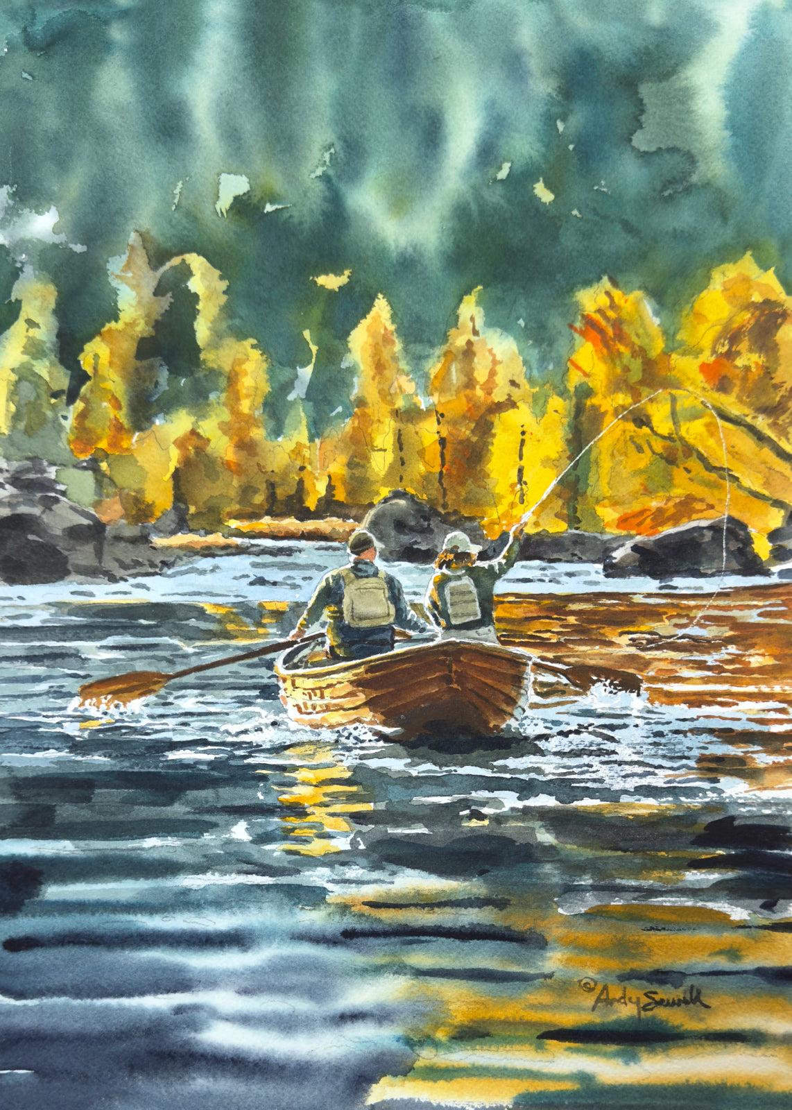 "Date Night - Fishing" 10x14 Original Watercolor