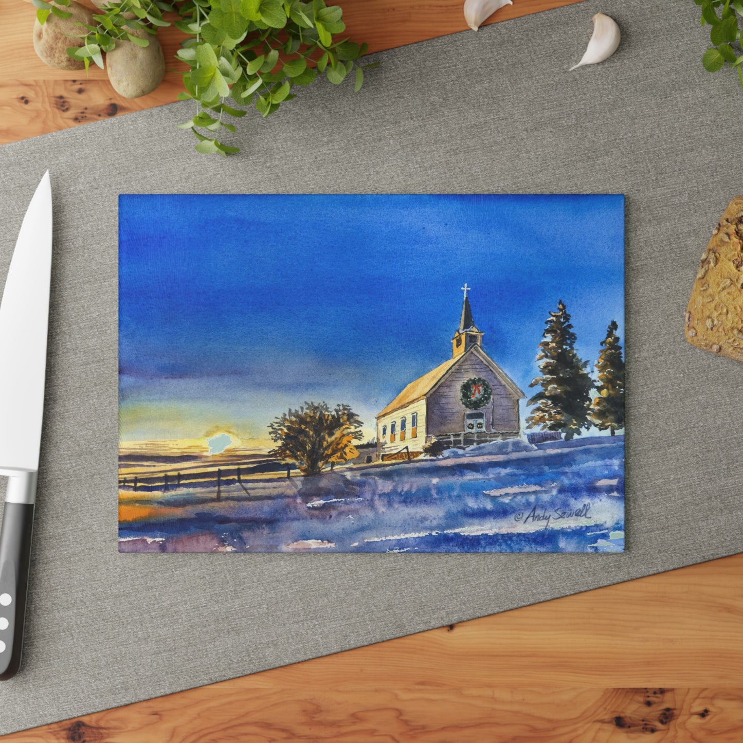 "Freeze Church Christmas" Glass Hot Plate/Cutting Board