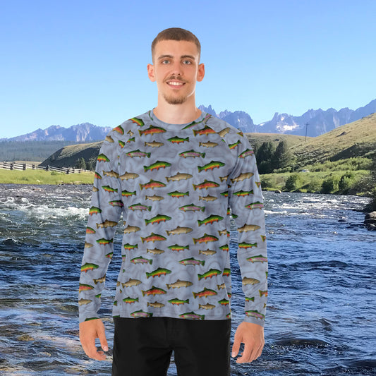 "Trout Grand Slam" pattern on Men's Long Sleeve Performance Sun Shirt