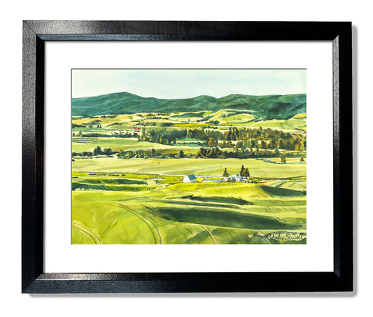 "Palouse Spring Greens" - 10"x14" Original watercolor, framed in 14x18