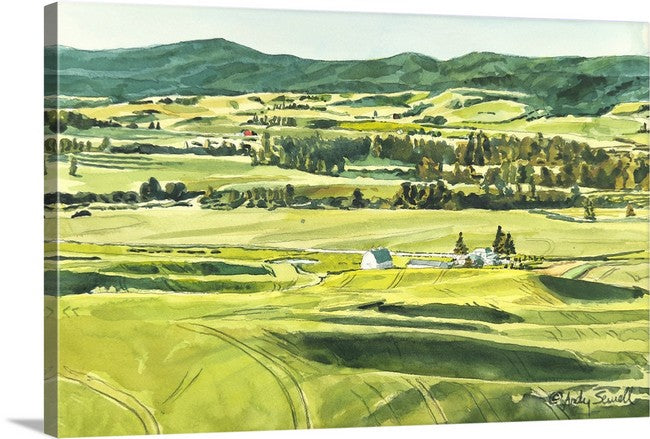 "Palouse Spring Greens" - 10"x14" Original watercolor, framed in 14x18