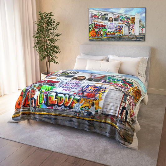 Sherpa Blanket - 'Painting Graffiti with Jesus' by Andy - Cozy Home Decor or Gift