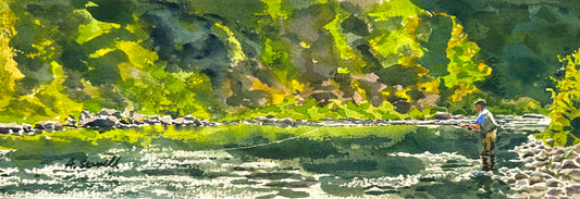 "Long Casts in Idaho" - 4x12 giclee printy from original watercolor framed (8x16)