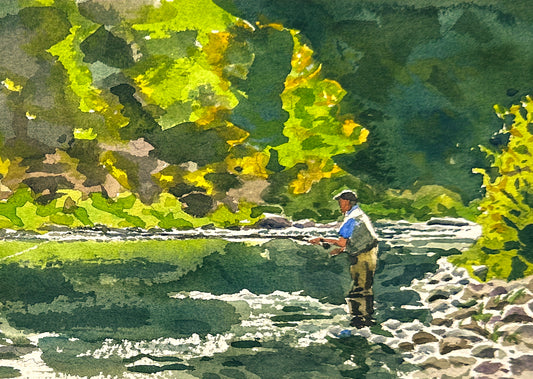 "Long Casts in Idaho" - 4x12 giclee printy from original watercolor framed (8x16)