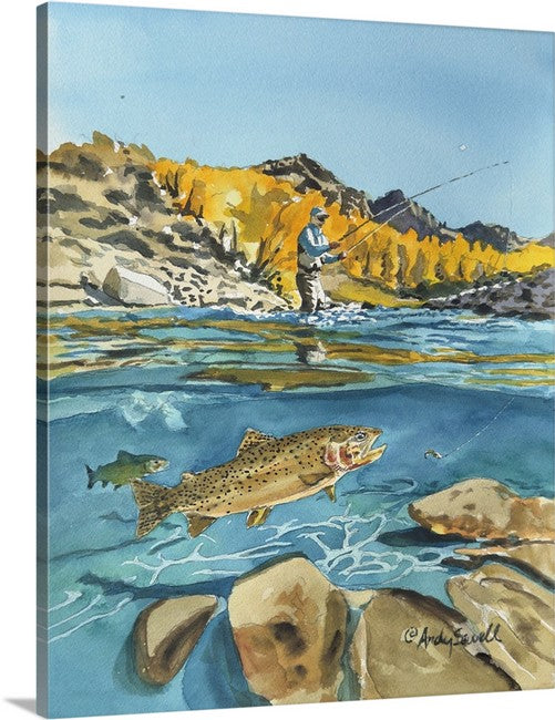 "Nymphing for the Cutthroat" - an Original 10x14 Watercolor or Open Edition Print