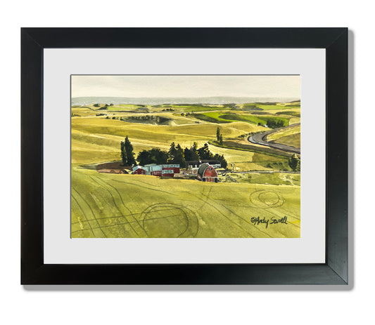 "Palouse Morning Sun" - 8"x12" Original watercolor, framed in 11x14