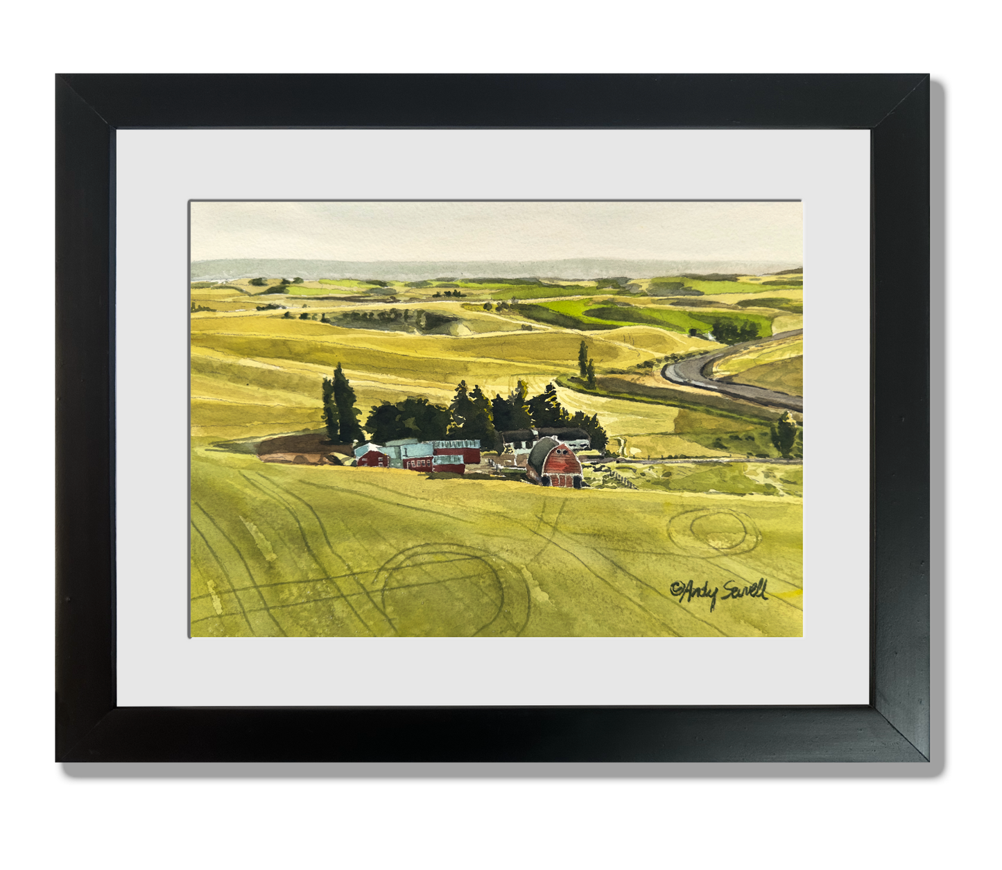 "Palouse Morning Sun" - 8"x12" Original watercolor, framed in 11x14