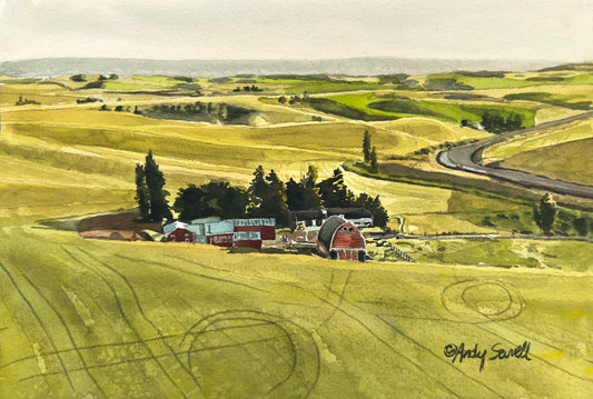 "Palouse Morning Sun" - 8"x12" Original watercolor, framed in 11x14
