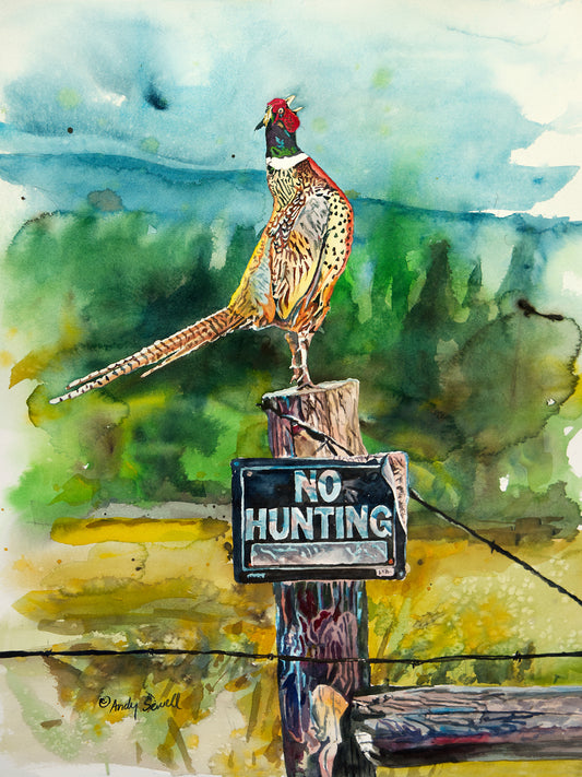 "Something to Crow About" 18x24 Original watercolor of pheasant, prints also available