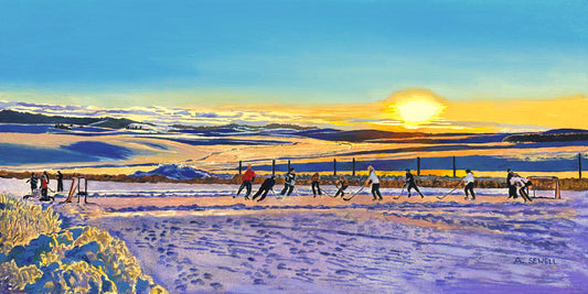 "Palouse Country Pond Hockey” - Giclée art prints from oil painting.