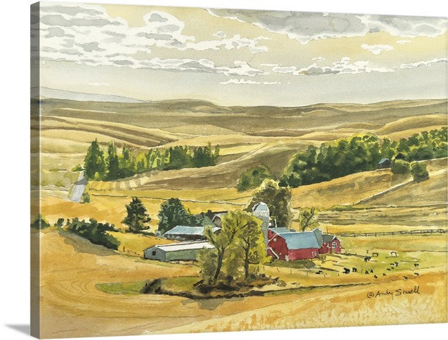 "Red Barn Black Cows" - 12"x16"  giclee prints from watercolor, framed in 16x20