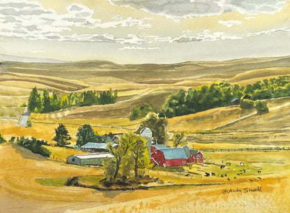 "Red Barn Black Cows" - 12"x16"  giclee prints from watercolor, framed in 16x20