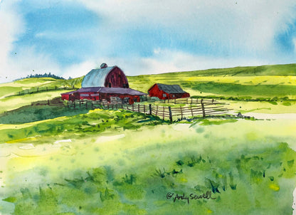 "palouse red barn" - 8"x11" Original watercolor or signed edition giclee art print from an original watercolor