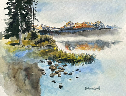 "Reflections at Redfish" - 9x12 original watercolor framed at 11x14
