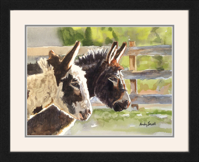 "Donkey Duo" - A signed Giclee art print from a watercolor of my neighbors donkeys.