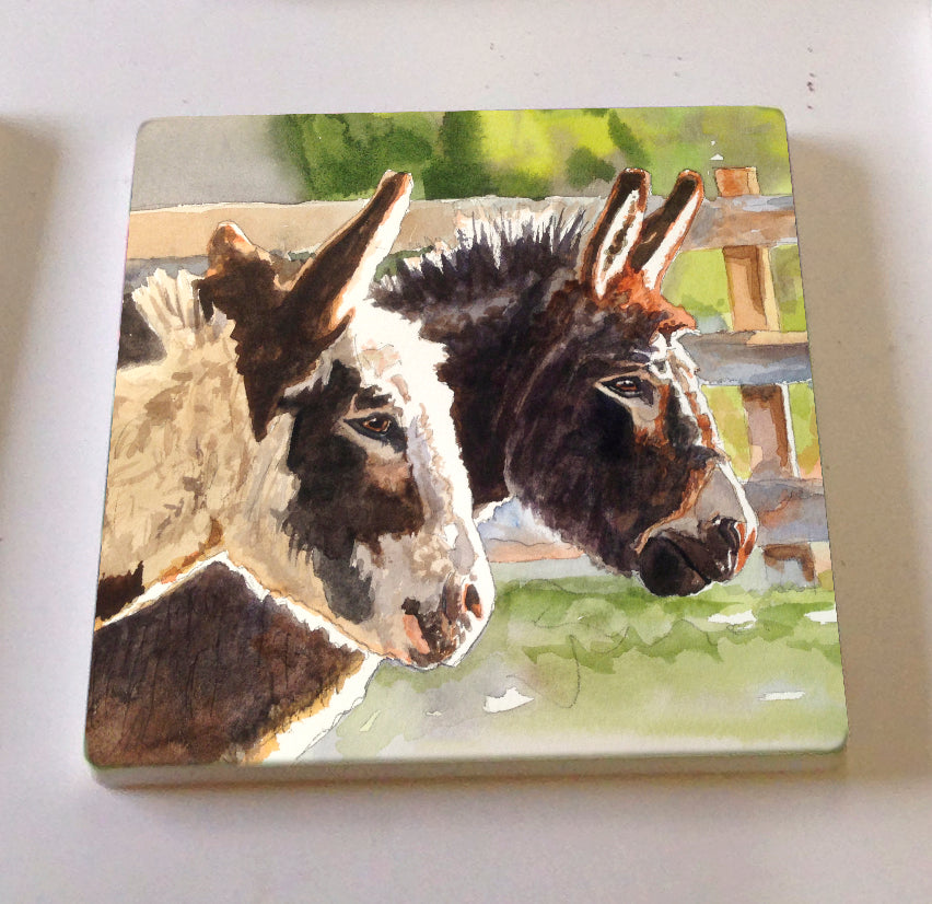 "Donkey Duo" - A signed Giclee art print from a watercolor of my neighbors donkeys.