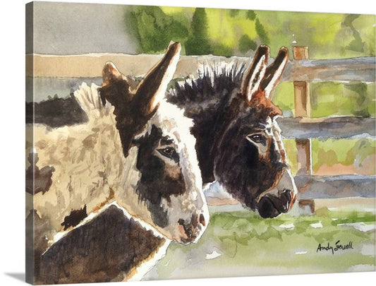 "Donkey Duo" - A signed Giclee art print from a watercolor of my neighbors donkeys.