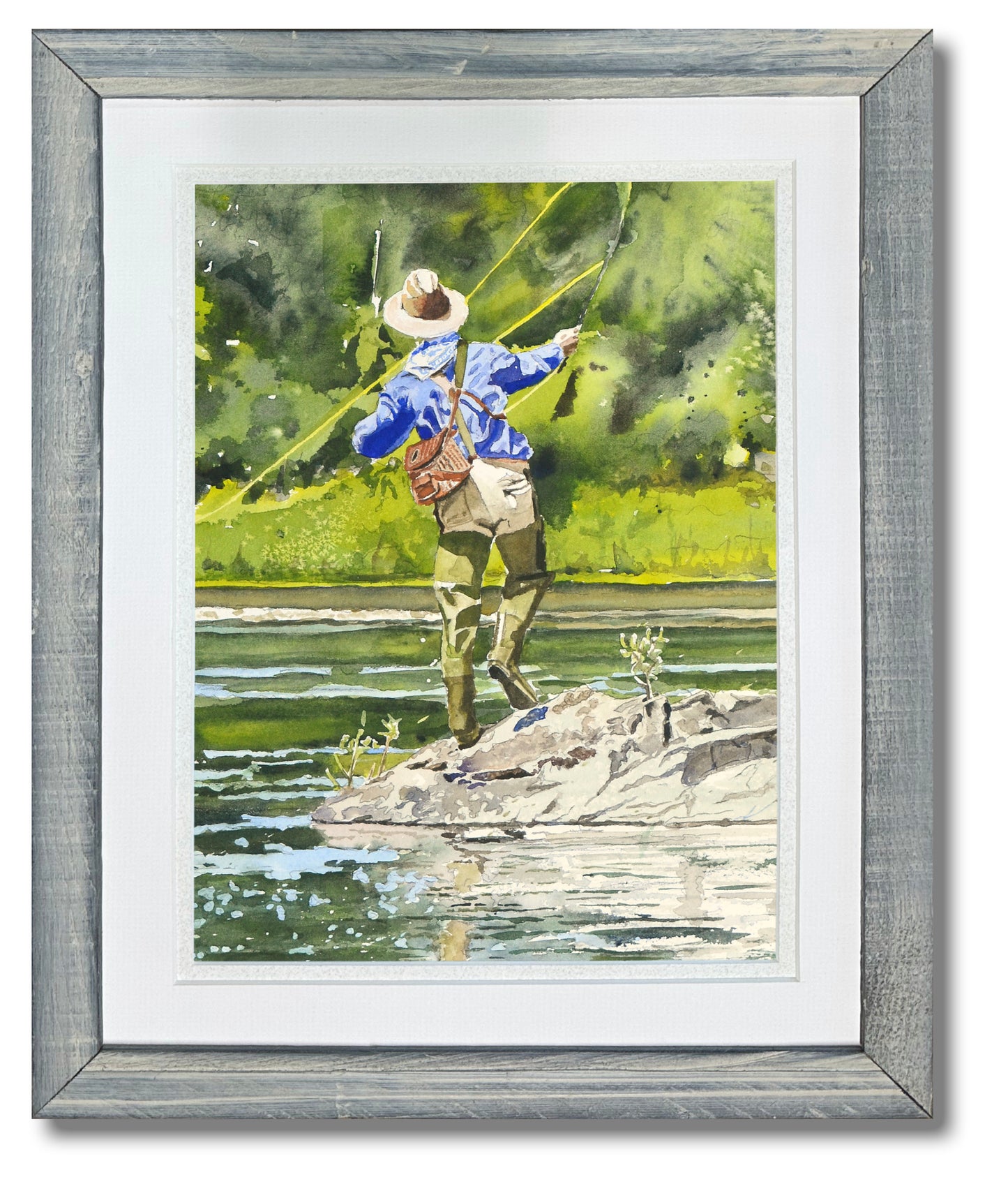 "River Dance" Vintage flyfisherman, Giclée reprod. from watercolor