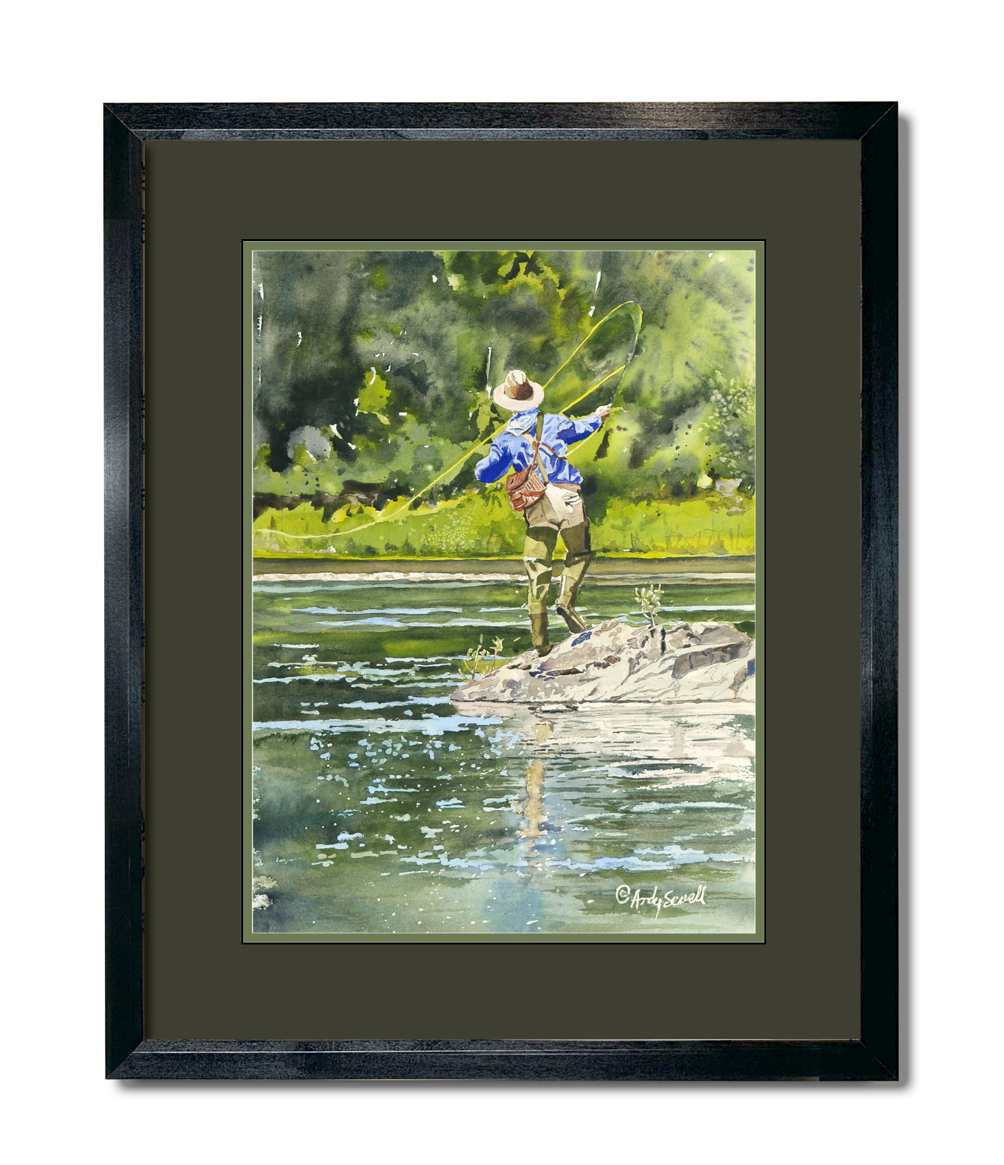 "River Dance" Vintage flyfisherman, Giclée reprod. from watercolor