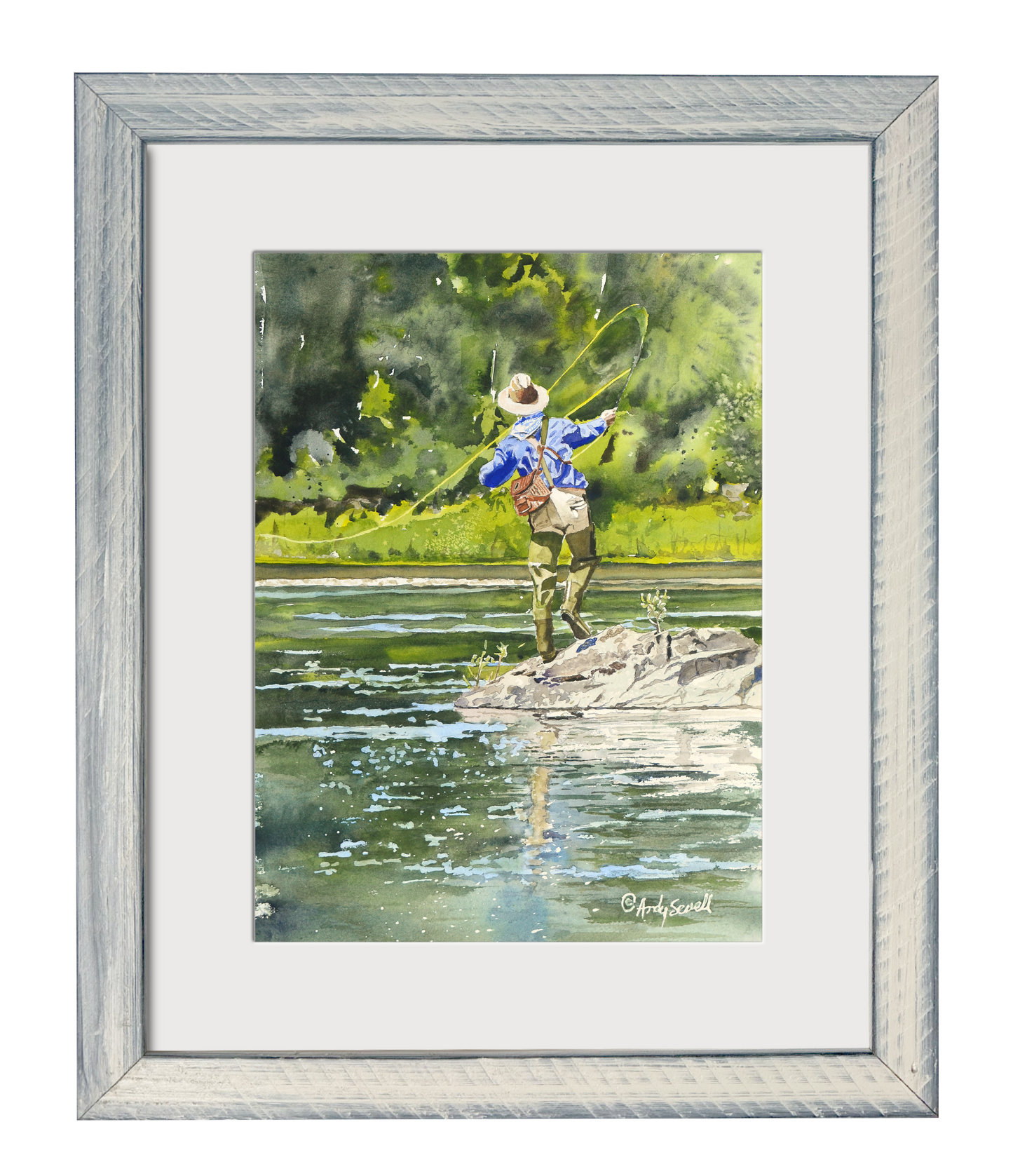 "River Dance" Vintage flyfisherman, Giclée reprod. from watercolor