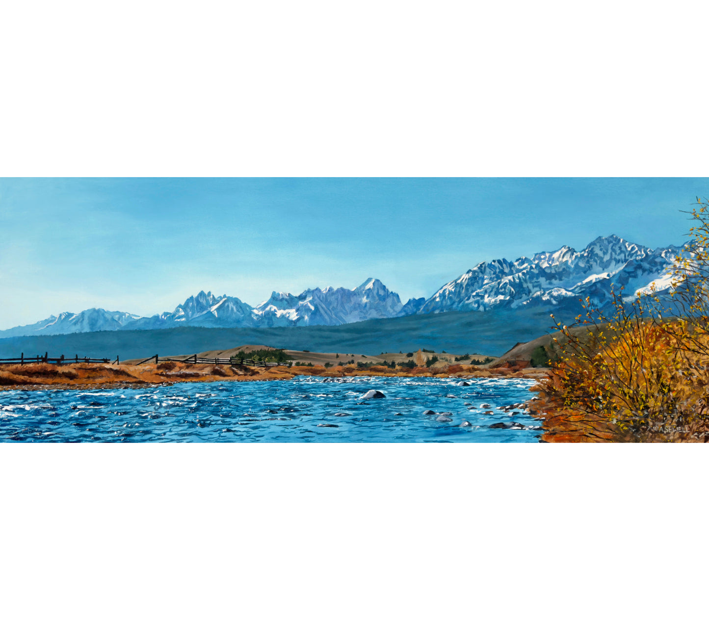 "Sawtooth Blues" - an Original Painting or signed edition art print capturing Idaho's awesome Sawtooth Mountains & Salmon River.